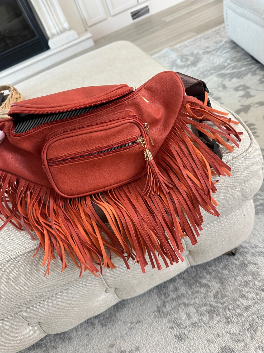 Fringe Leather Belt Bag in Burnt Orange - Women's Crossbody Waist Pack